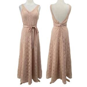 Mori Lee Lace Gown Tie Waist Belted Open Back Sleeveless Maxi Pink Womens 4/6 S